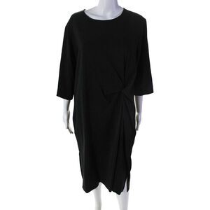 Mijeong Park Womens Round Neck Long Sleeved Front Twisted Dress Black Size M